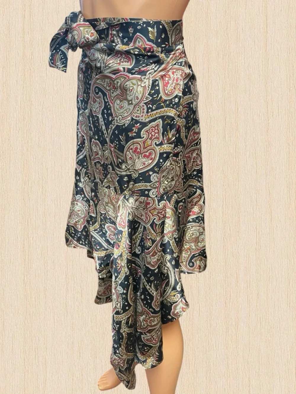 NWT The Kooples Paisley Asymmetrical Tanger Wrap Skirt Sz. 2 - Picture 2 of 9